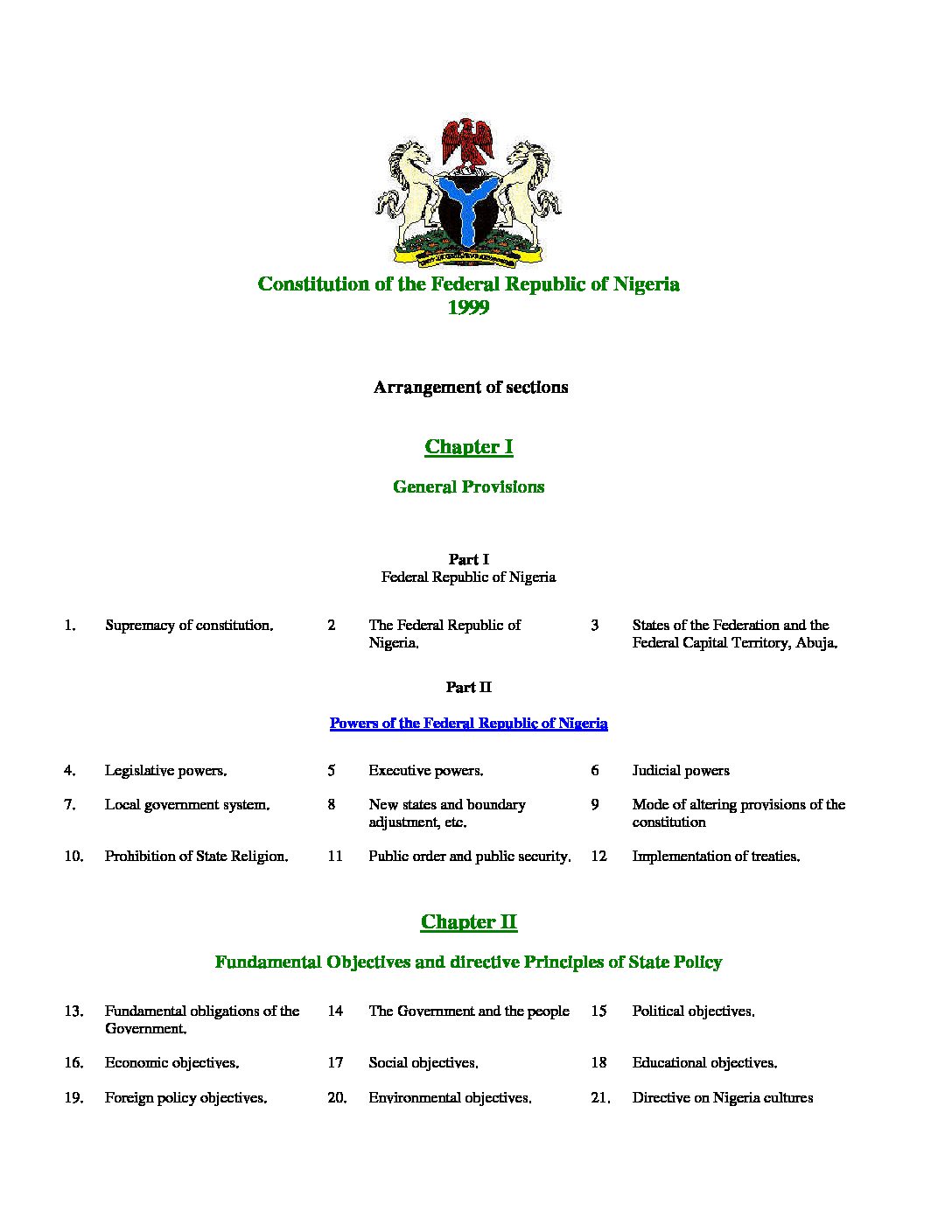 The Nigerian Constitution